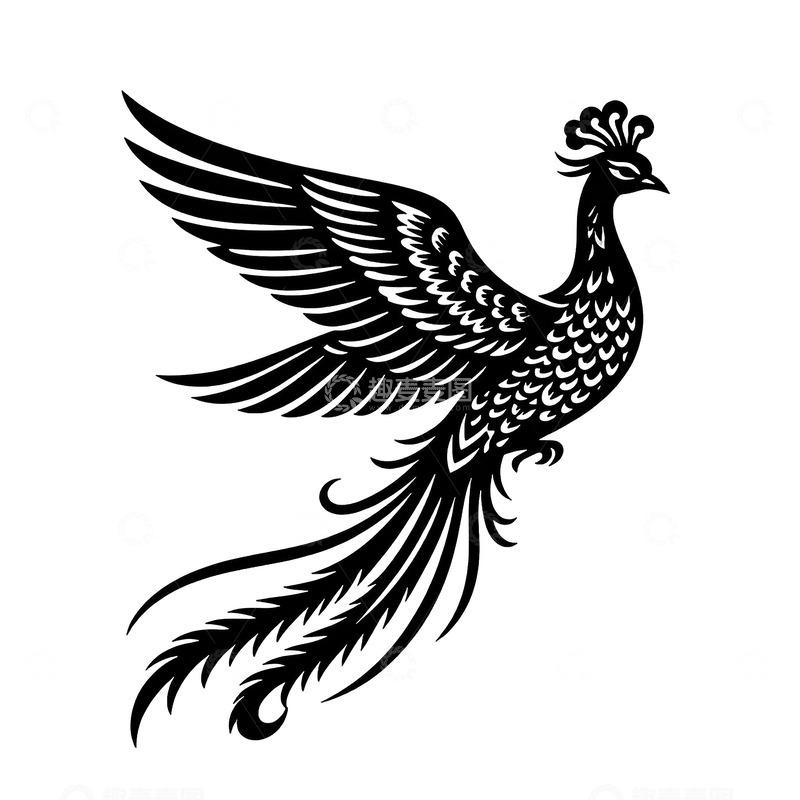 高清大图下载【趣麦麦图】黑白凤凰图案剪影装饰素材