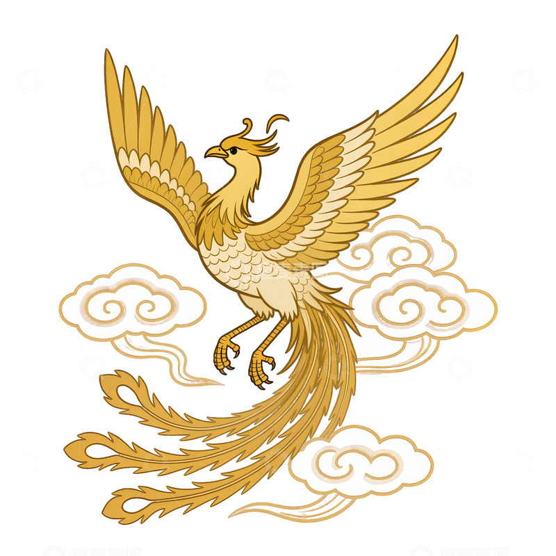 高清大图下载【趣麦麦图】古风凤凰祥云图案插画