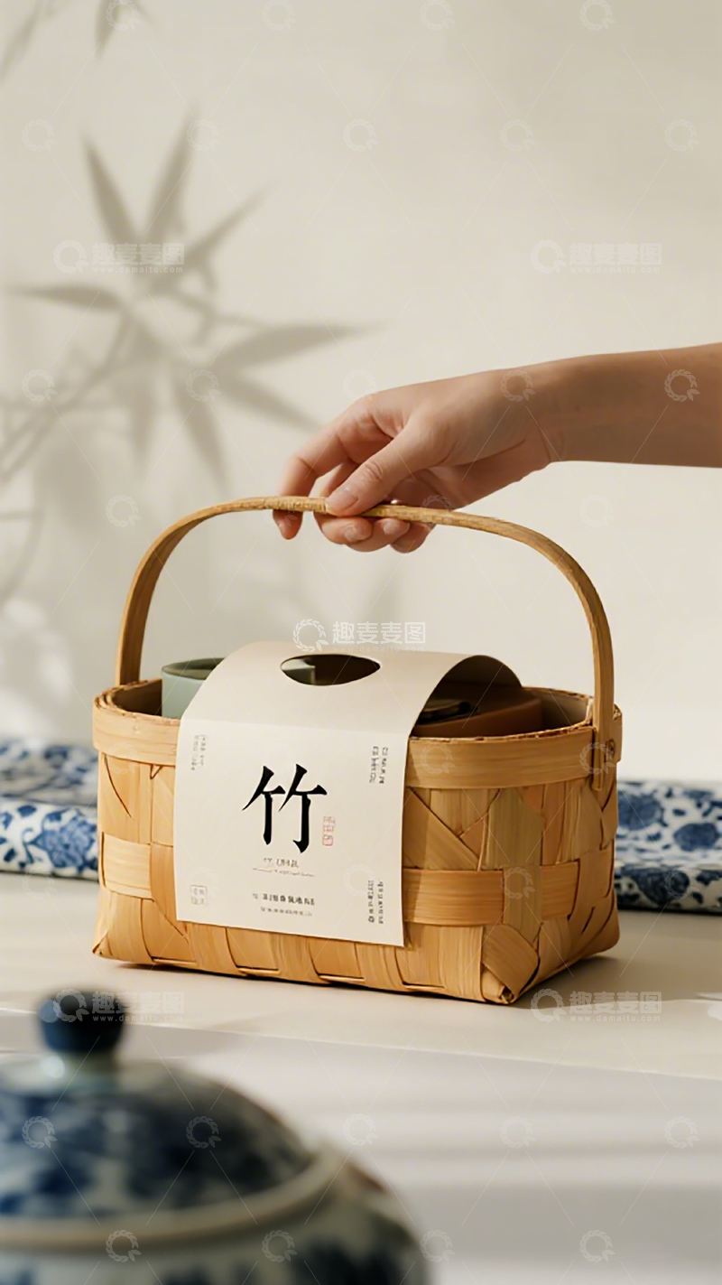 高清大图下载【趣麦麦图】竹编礼盒中式礼品包装