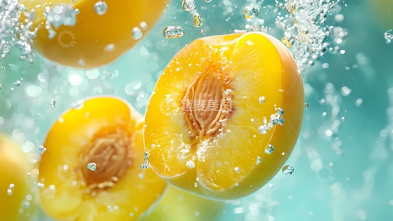 高清大图下载【趣麦麦图】水珠黄桃新鲜美食摄影