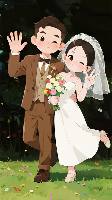 卡通婚礼新人插画