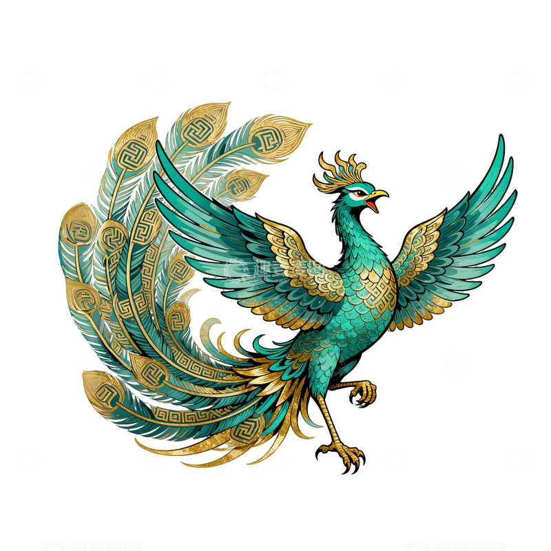 高清大图下载【趣麦麦图】华丽凤凰图案装饰插画