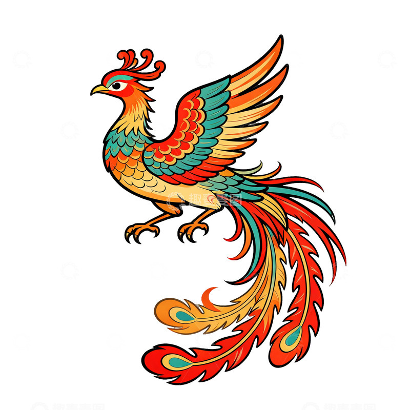 高清大图下载【趣麦麦图】彩绘凤凰图案设计素材