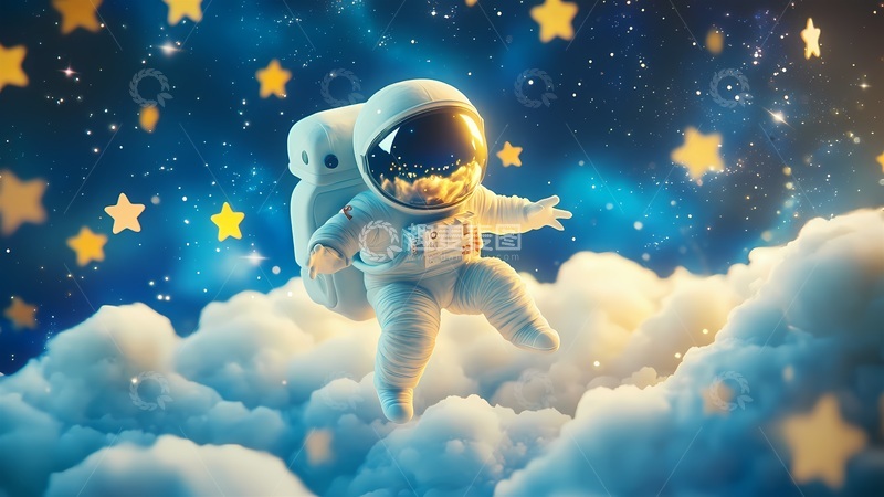 高清大图下载【趣麦麦图】梦幻太空漫游宇航员艺术插画