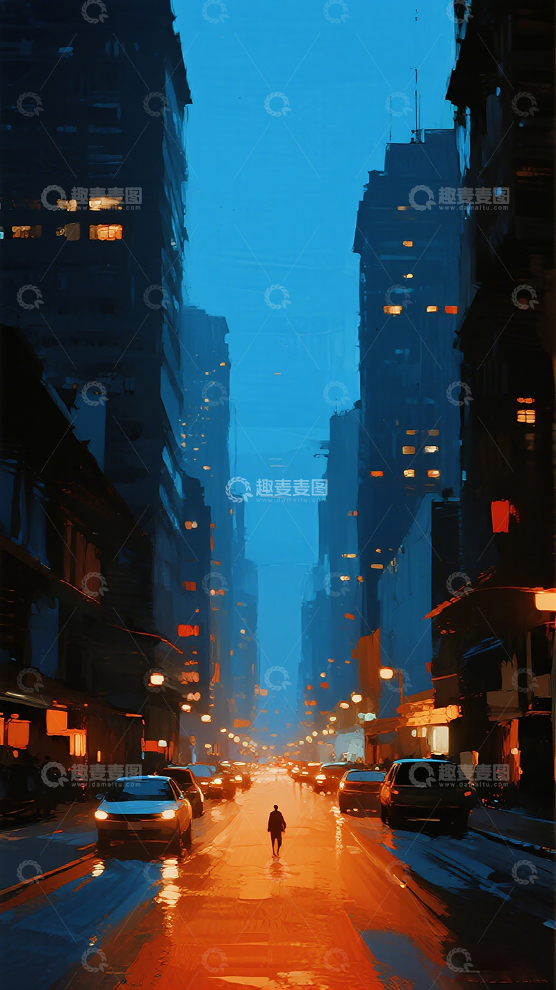 高清大图下载【趣麦麦图】都市夜景数字绘画街道