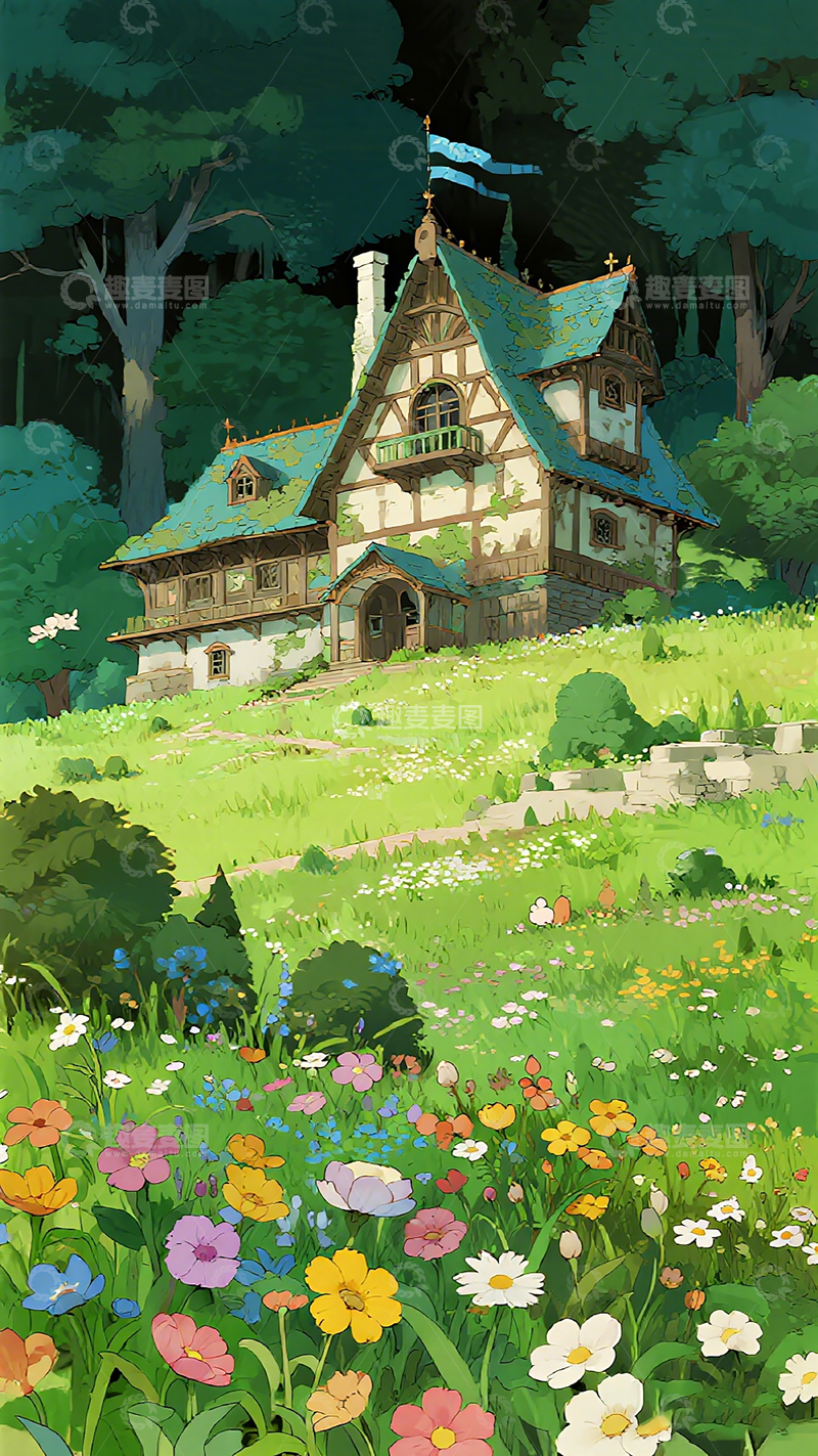 高清大图下载【趣麦麦图】童话风森林小屋插画
