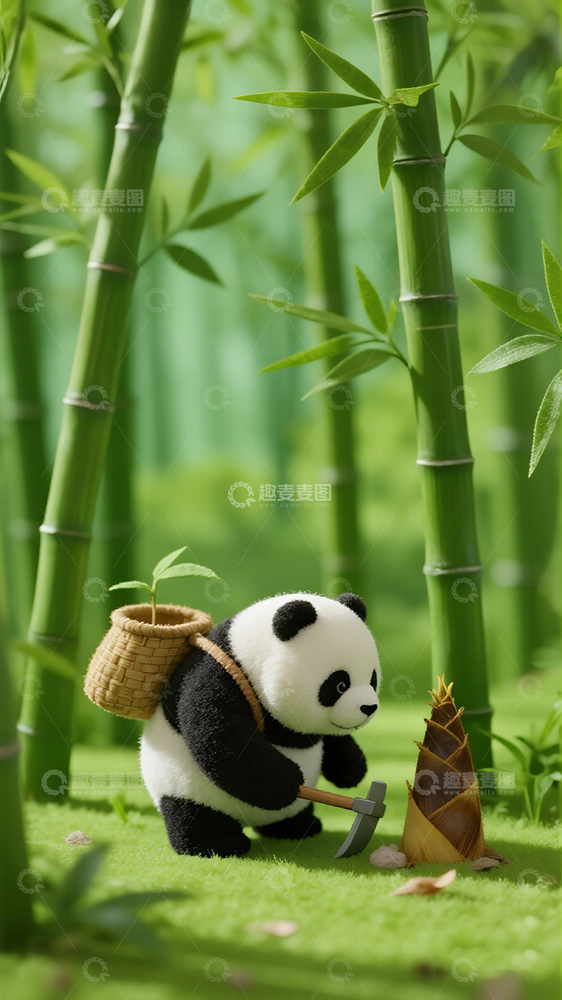 高清大图下载【趣麦麦图】竹林熊猫玩偶场景