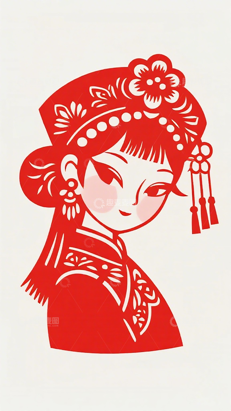 高清大图下载【趣麦麦图】中国传统剪纸人物肖像