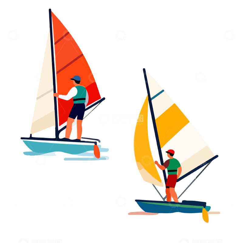 源文件下载【趣麦麦图】帆船运动人物手绘插画装饰元素