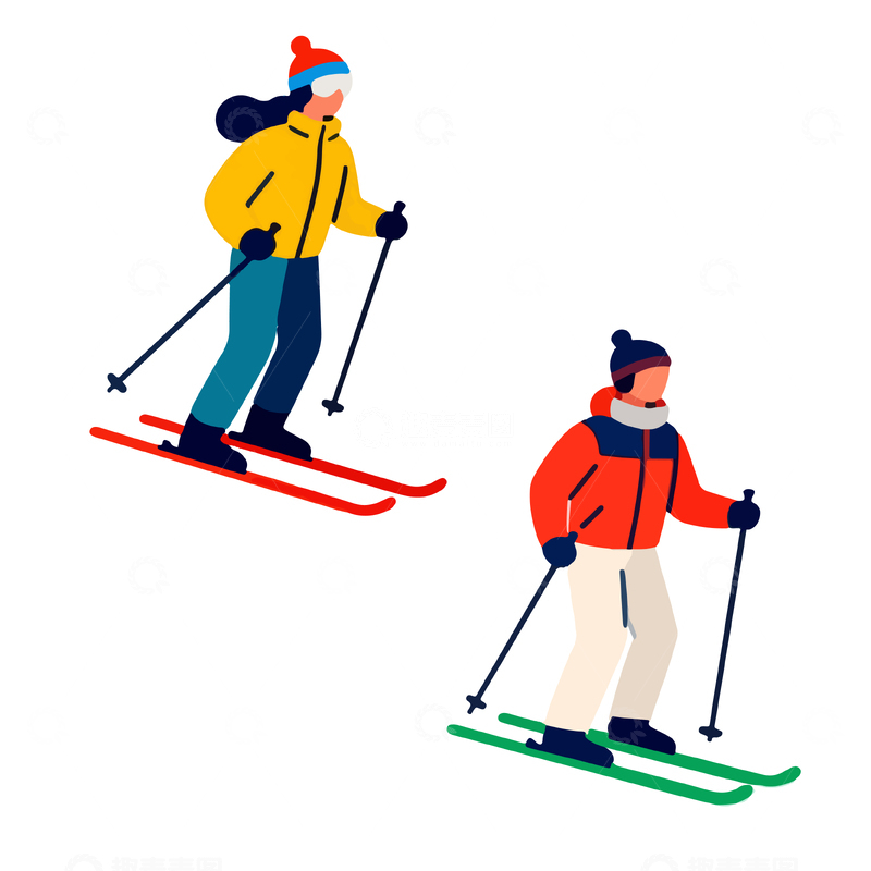 源文件下载【趣麦麦图】冬季滑雪运动卡通人物形象