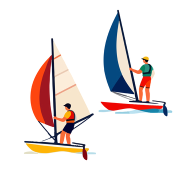 扁平风帆船运动人物插画