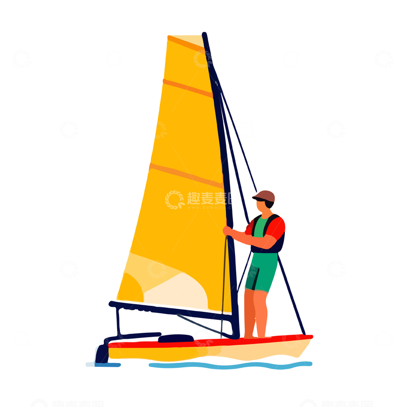 源文件下载【趣麦麦图】-卡通帆船运动插画素材