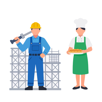 卡通建筑工人厨师插画