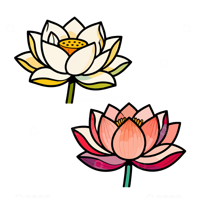 源文件下载【趣麦麦图】卡通风格荷花矢量插画素材