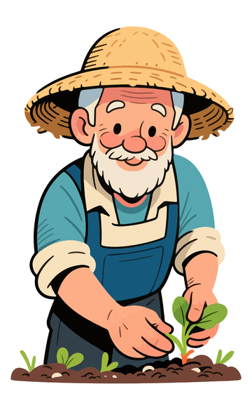 卡通农夫种植蔬菜插画
