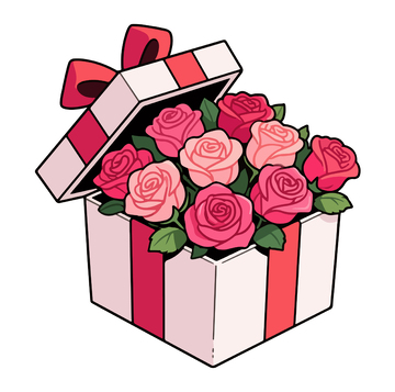 礼盒玫瑰花束插画素材