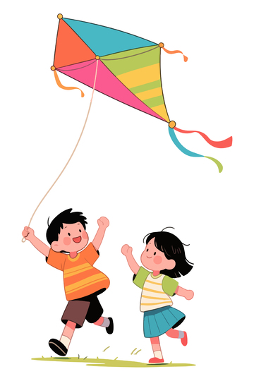 儿童放风筝卡通插画