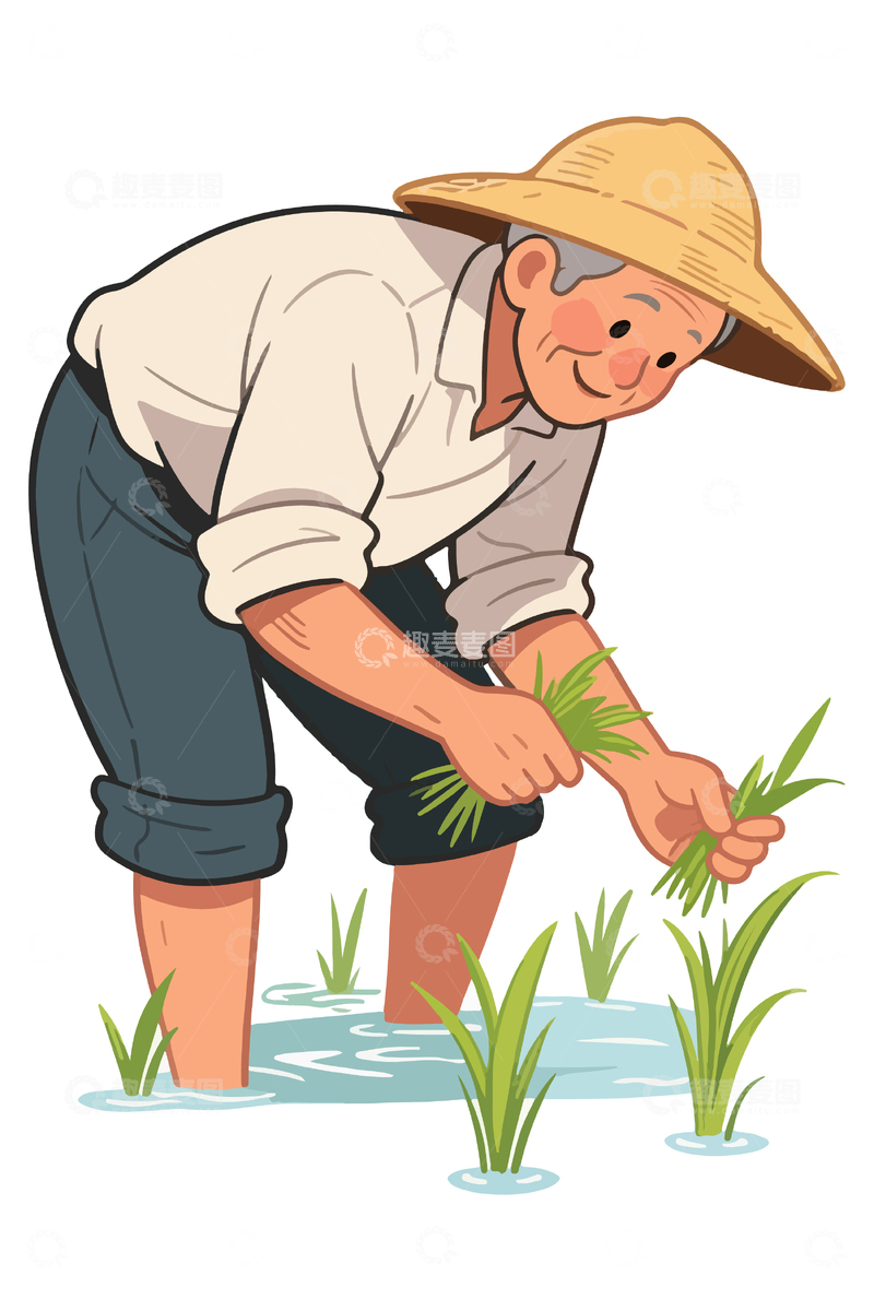 源文件下载【趣麦麦图】农夫插秧卡通插画