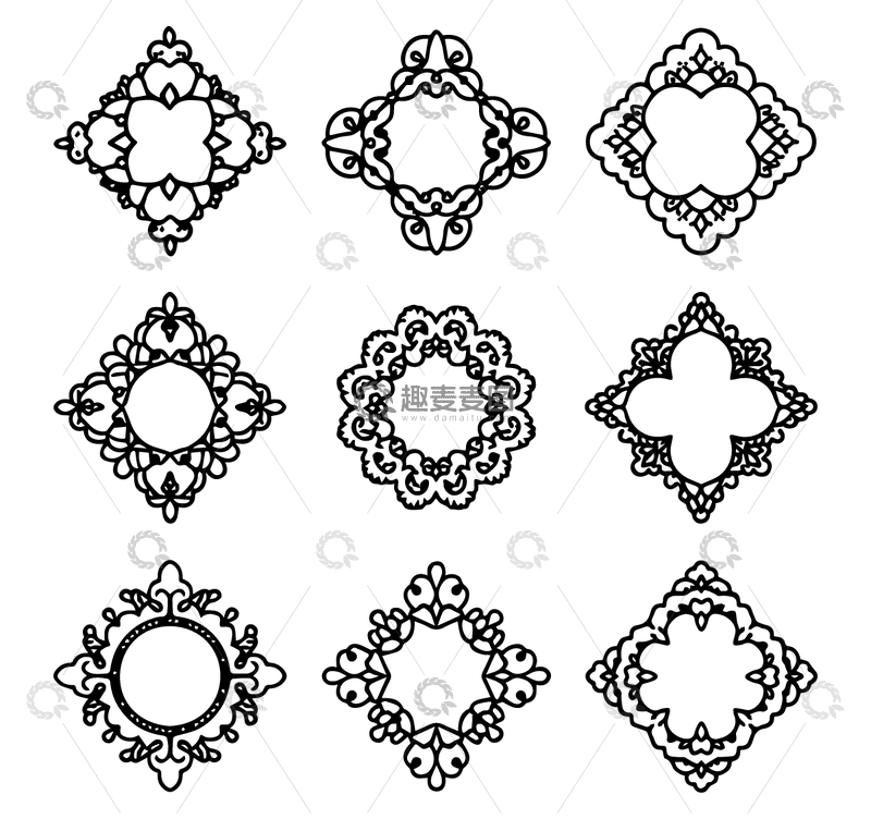 源文件下载【趣麦麦图】黑白花纹边框装饰图案矢量素材