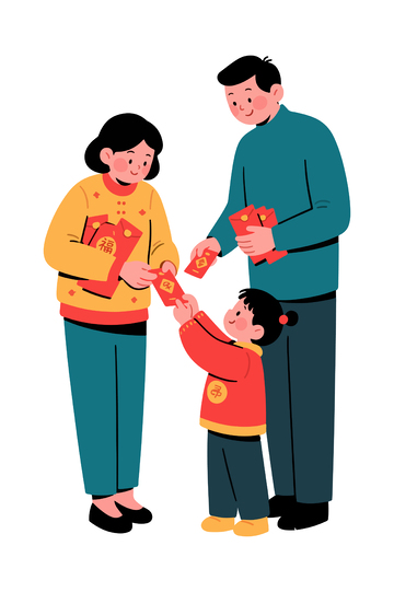 春节发红包欢乐家庭插画