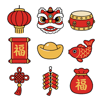 中国风春节元素插画设计素材