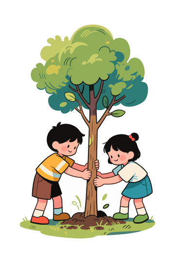 儿童植树环保插画