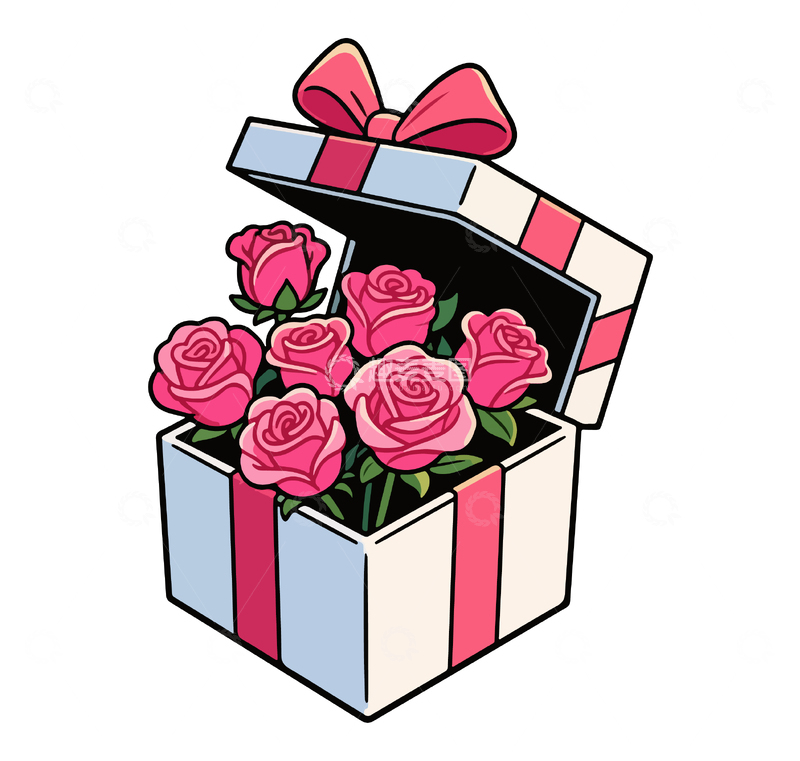 源文件下载【趣麦麦图】卡通礼盒玫瑰花插画