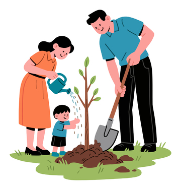 亲子植树卡通插画素材