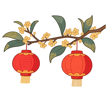 插画风格春节灯笼桂花装饰图案