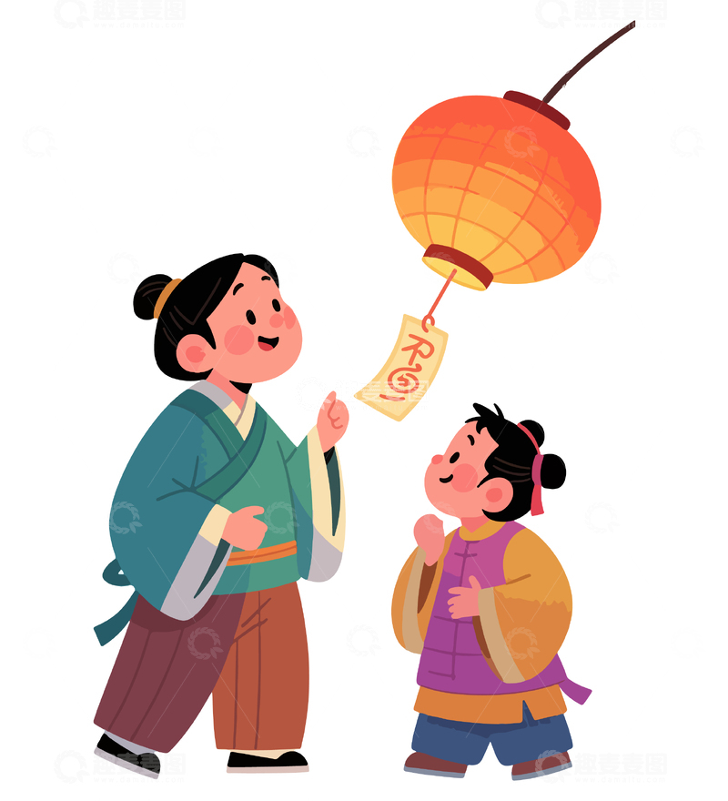 源文件下载【趣麦麦图】传统春节卡通人物灯笼场景