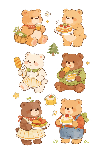 可爱卡通小熊美食插画