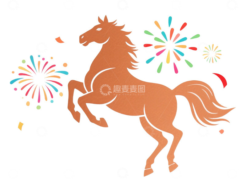高清大图下载【趣麦麦图】卡通马匹烟花图案设计元素