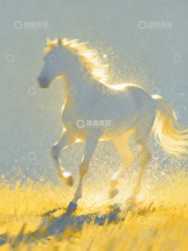 高清大图下载【趣麦麦图】模糊泛黄颗粒骏马艺术插画4