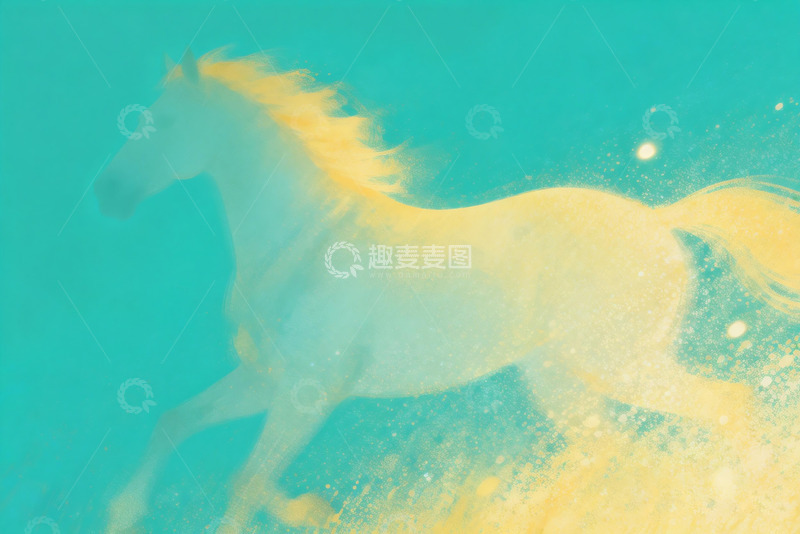 高清大图下载【趣麦麦图】模糊泛黄颗粒骏马艺术插画2
