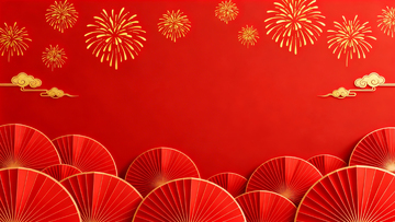 喜庆中国红烟花扇面背景
