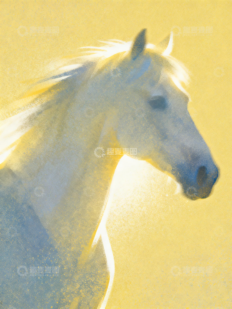 高清大图下载【趣麦麦图】模糊泛黄颗粒骏马艺术插画3
