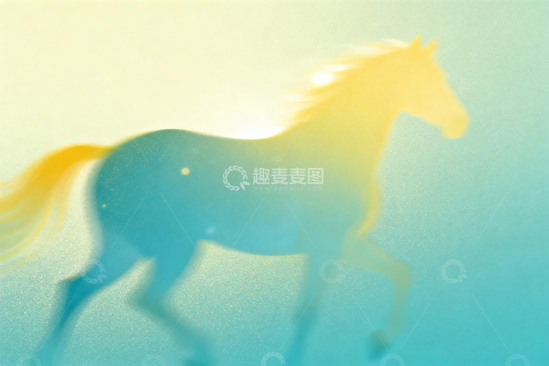 高清大图下载【趣麦麦图】模糊泛黄颗粒骏马艺术插画1