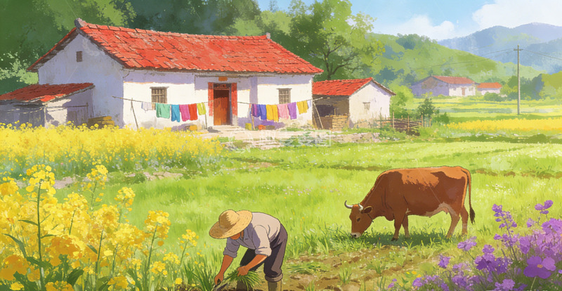 高清大图下载【趣麦麦图】田园风光手绘农耕场景