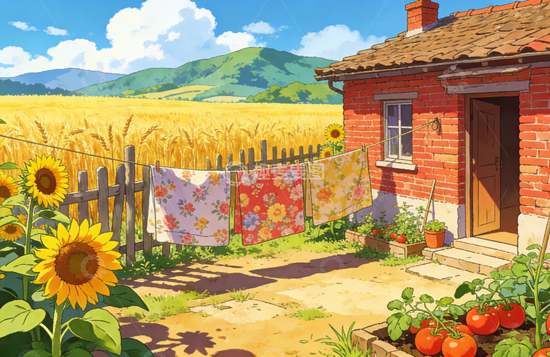 高清大图下载【趣麦麦图】田园风光乡村插画风景