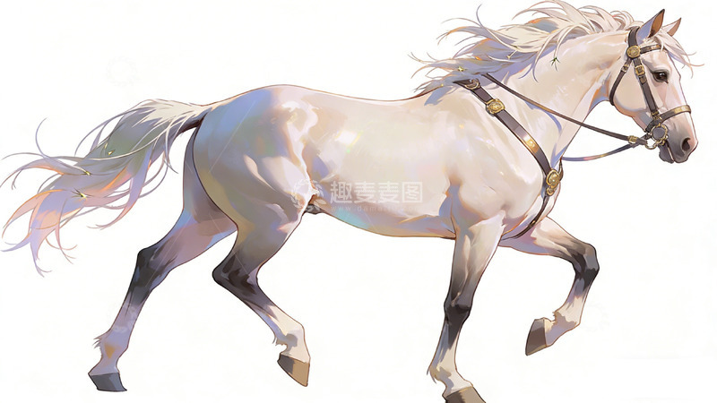 高清大图下载【趣麦麦图】白马奔跑插画艺术素材