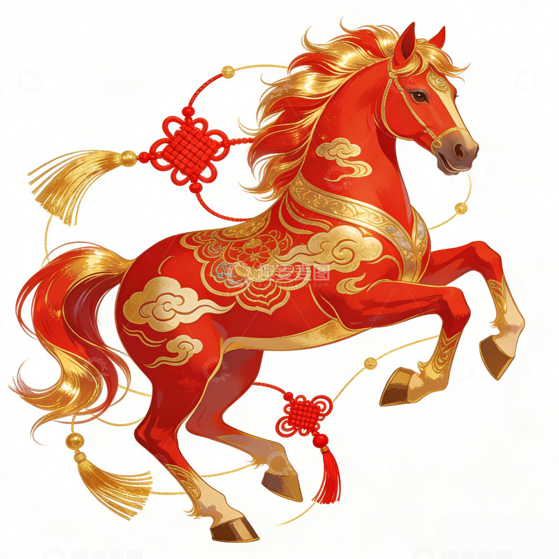 高清大图下载【趣麦麦图】新春金色骏马喜庆装饰图案