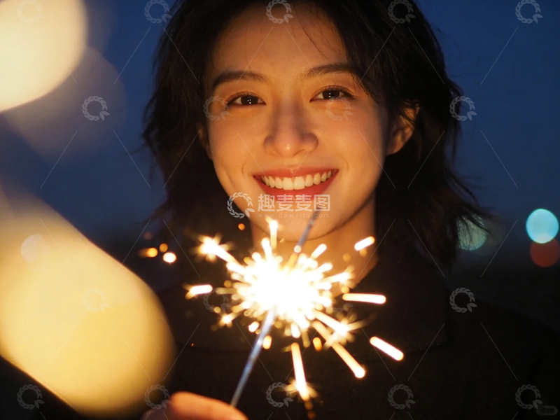 高清大图下载【趣麦麦图】夜景烟花美女写真