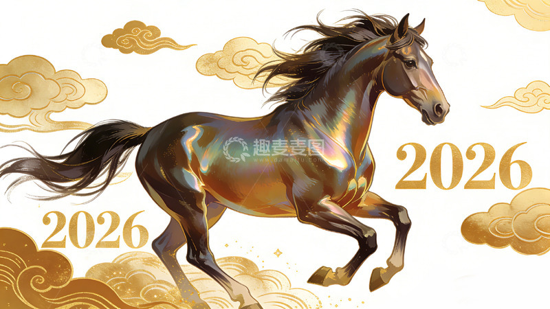 高清大图下载【趣麦麦图】骏马2026新春祥云插画