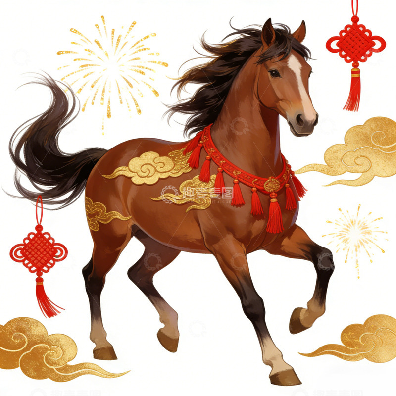高清大图下载【趣麦麦图】中国风马年节庆插画