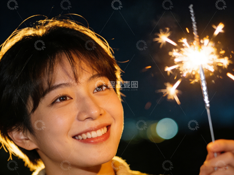 高清大图下载【趣麦麦图】夜景烟花少女写真