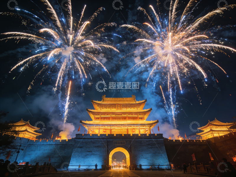 高清大图下载【趣麦麦图】古城烟火庆典夜景