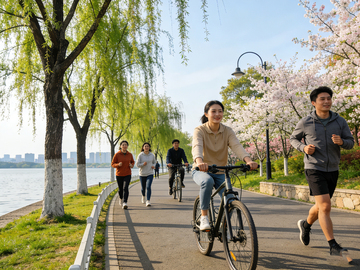 春日公园骑行跑步风景图