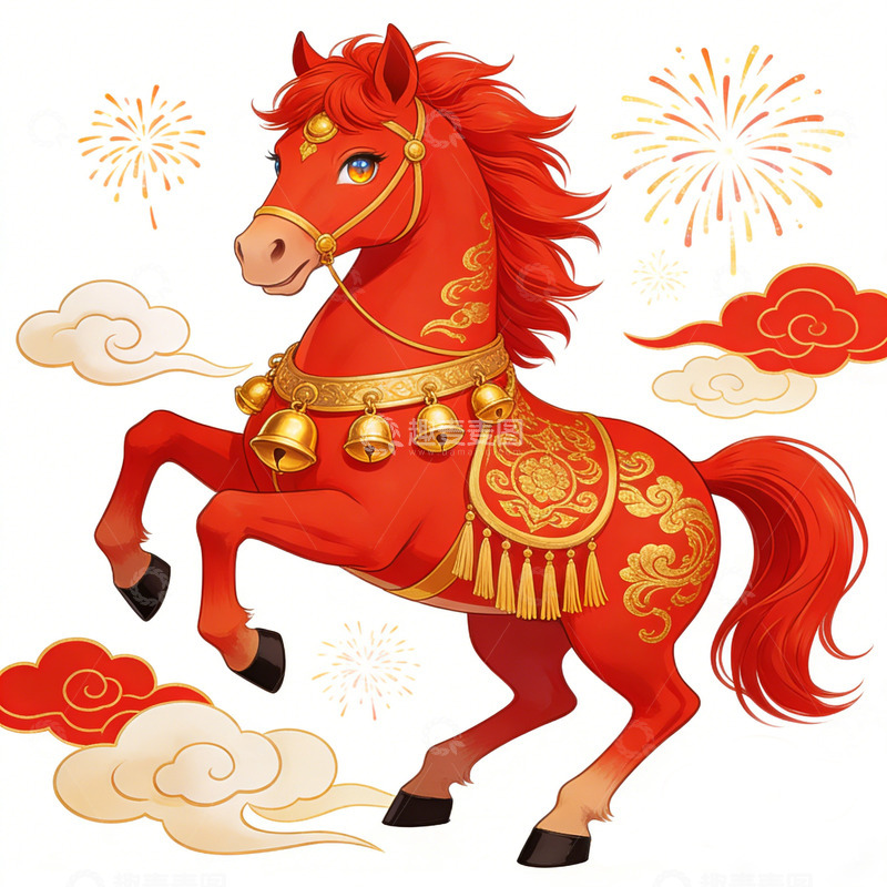 高清大图下载【趣麦麦图】喜庆中国马年插画