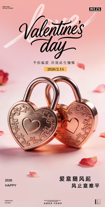 爱心锁情人节浪漫海报设计素材