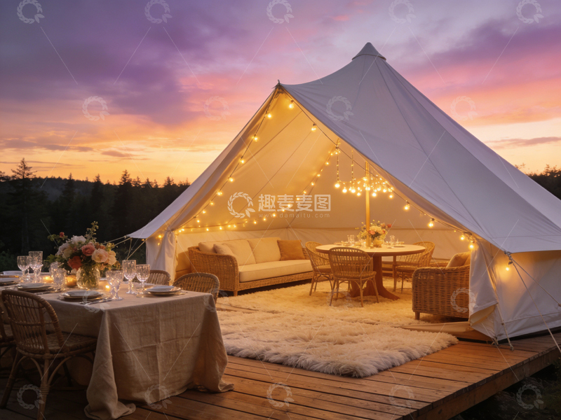 高清大图下载【趣麦麦图】露营帐篷晚餐浪漫装饰